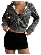 Women’s Y2K Leopard Print Cropped Zip Up Hoodie