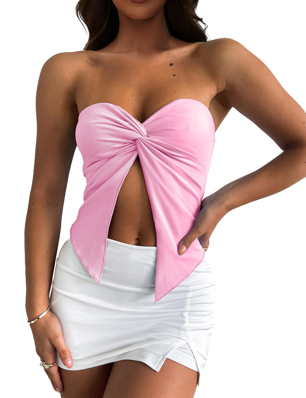Women’s Pink Y2K Front Twist Tube Top